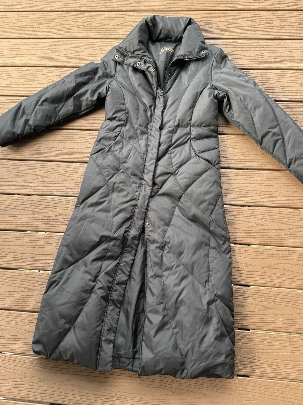 GUESS Women’s M Black Full Length Down Feather Puffer Coat Quilted Winter